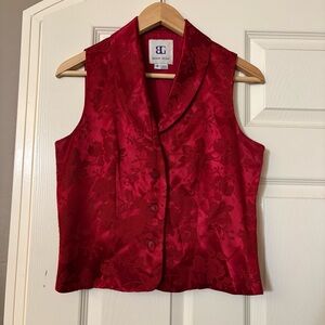 BAHARI GROUP Vintage Red Jacquard Satin Floral Vest Size 6 Formal Holiday